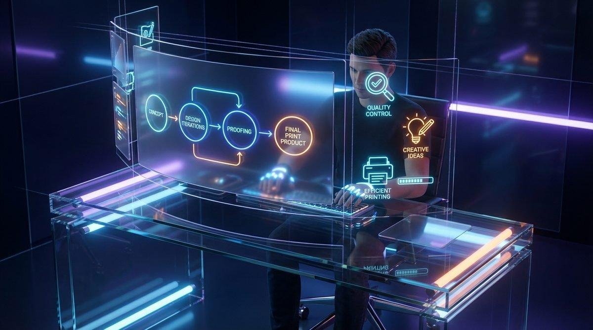 Quy trình làm việc chuyên nghiệp, từ ý tưởng đến sản phẩm in, thể hiện dịch vụ thiết kế in ấn uy tín tại In Ấn Thiên Ngọc.