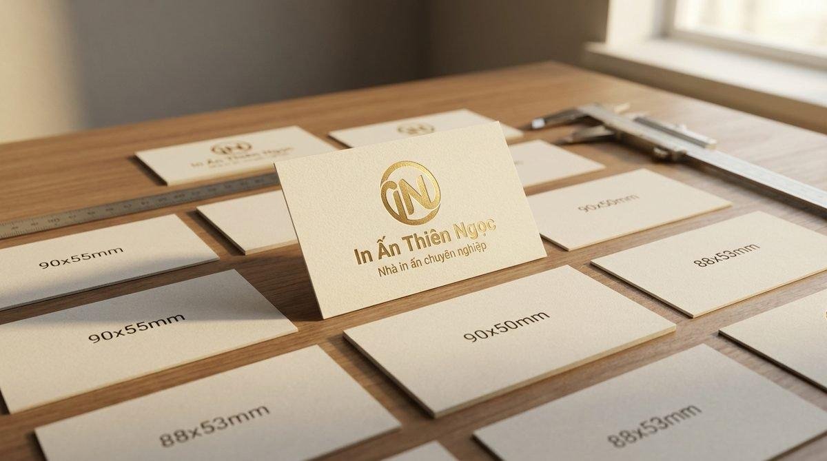 Bố cục các loại danh thiếp với kích thước danh thiếp chuẩn khác nhau được In Ấn Thiên Ngọc tư vấn.