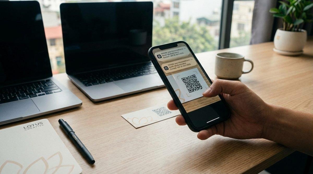 Tương tác dễ dàng với Mã QR trên danh thiếp qua điện thoại thông minh.