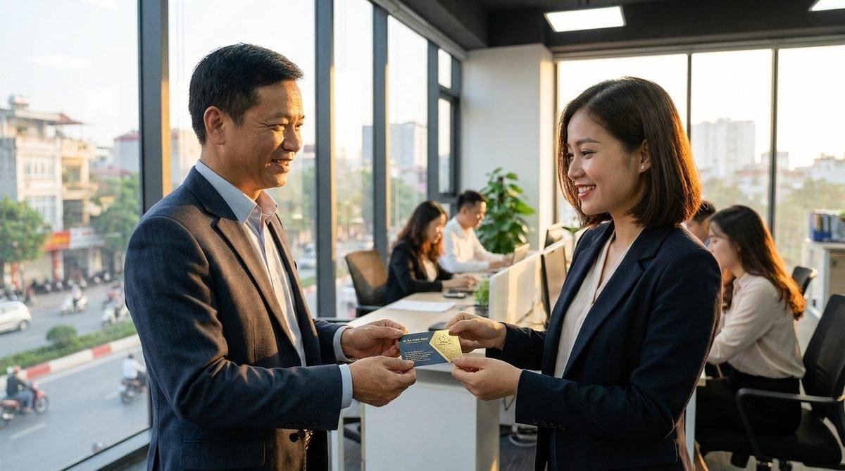 Khách hàng hài lòng và ấn tượng với thành phẩm thiết kế danh thiếp độc đáo từ In Ấn Thiên Ngọc.