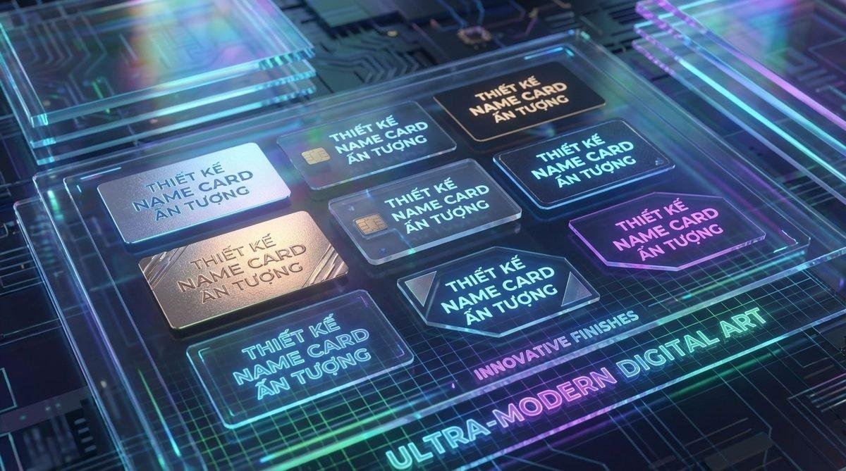 Cận cảnh các mẫu Thiết Kế Name Card Ấn Tượng với đa dạng chất liệu, kỹ thuật in và phong cách, minh họa sự sáng tạo không giới hạn.