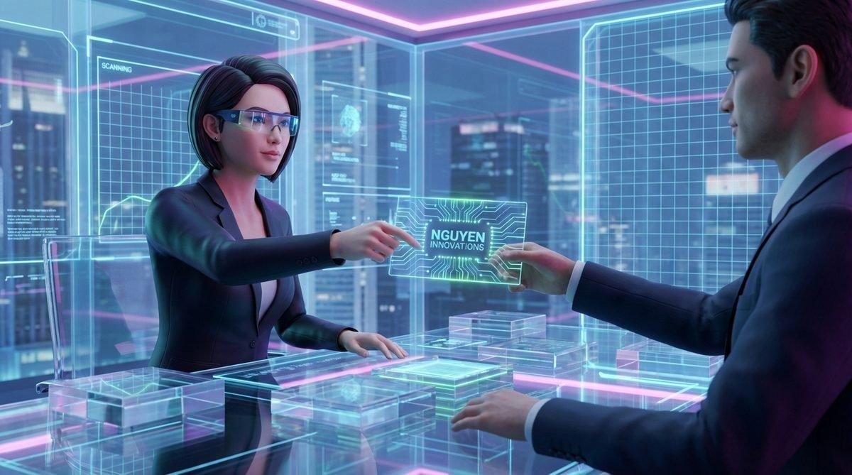 Hình ảnh doanh nhân trao đổi card visit với thiết kế độc đáo, thể hiện tầm quan trọng của Thiết Kế Name Card Ấn Tượng trong môi trường kinh doanh hiện đại.