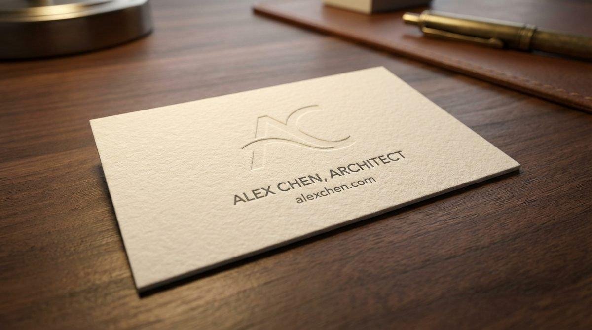 Chi tiết một mẫu danh thiếp chuyên nghiệp cao cấp với logo dập nổi và chất liệu giấy sang trọng được thiết kế bởi In Ấn Thiên Ngọc, năm 2026.