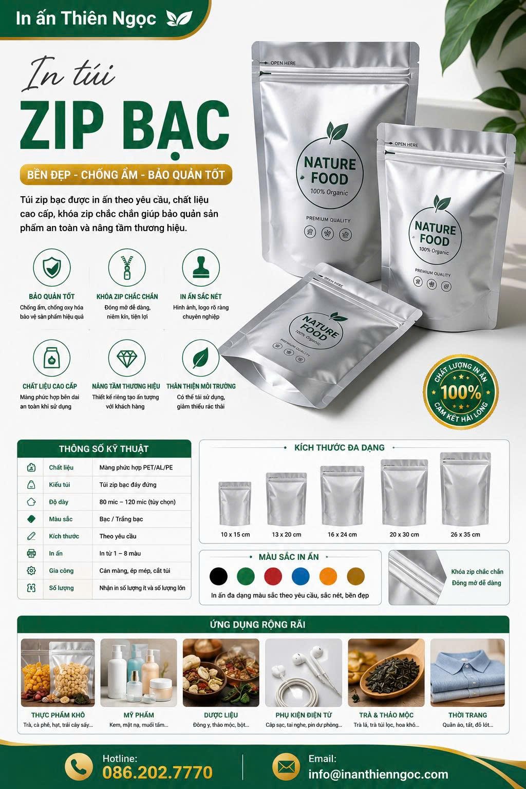 In túi Zip Bạc