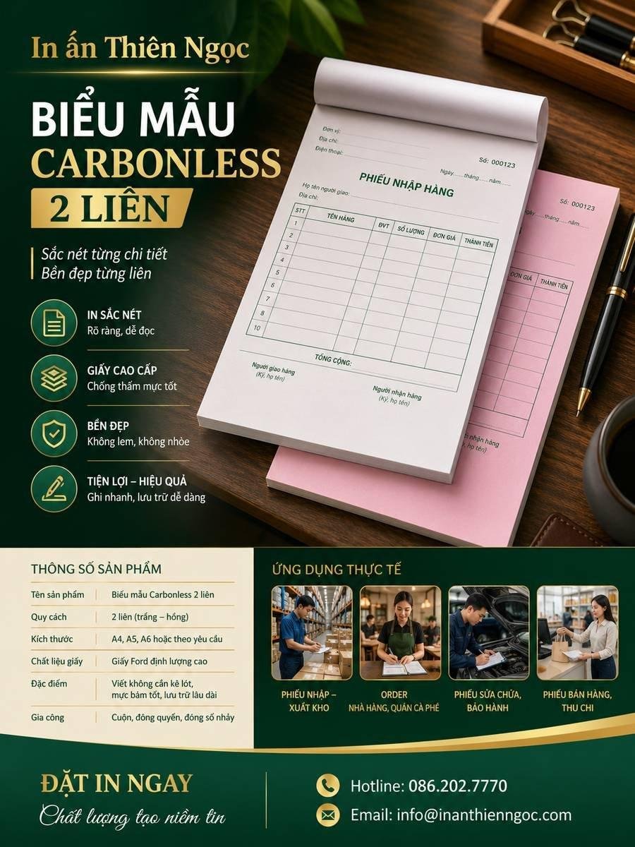 In biểu mẫu Carbonless 2 liên chất lượng cao tại In Ấn Thiên Ngọc