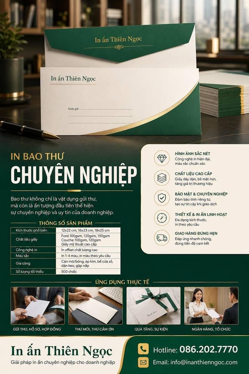Mẫu bao thư cao cấp được thiết kế và in ấn chuyên nghiệp tại In Ấn Thiên Ngọc