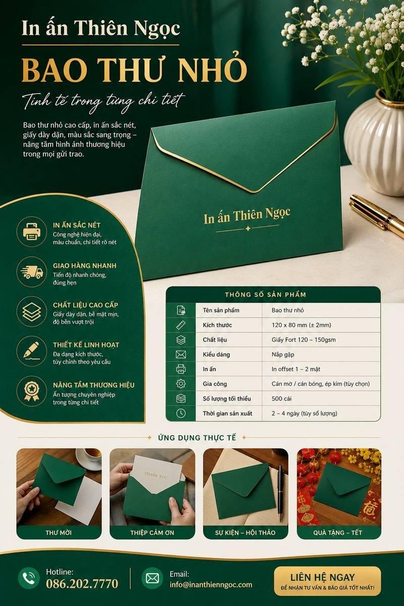 Mẫu poster quảng cáo bao thư nhỏ cao cấp thiết kế bởi thương hiệu In Ấn Thiên Ngọc