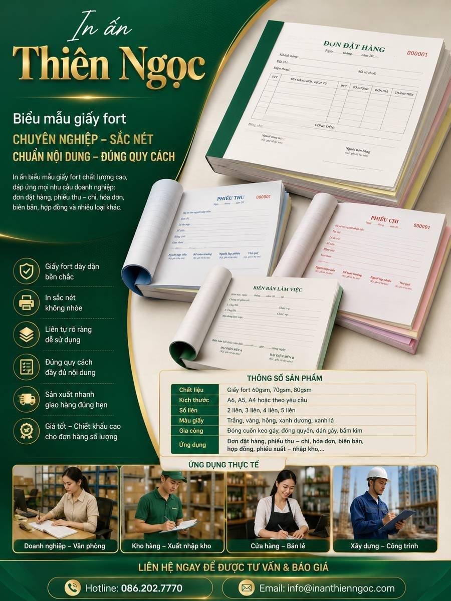 Dịch vụ in Biễu mẫu giấy fort chuyên nghiệp chất lượng vượt trội của In Ấn Thiên Ngọc