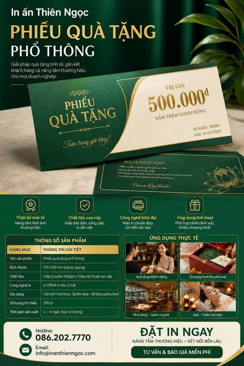 Mẫu poster quảng cáo dịch vụ in phiếu quà tặng phổ thông cao cấp tại In Ấn Thiên Ngọc