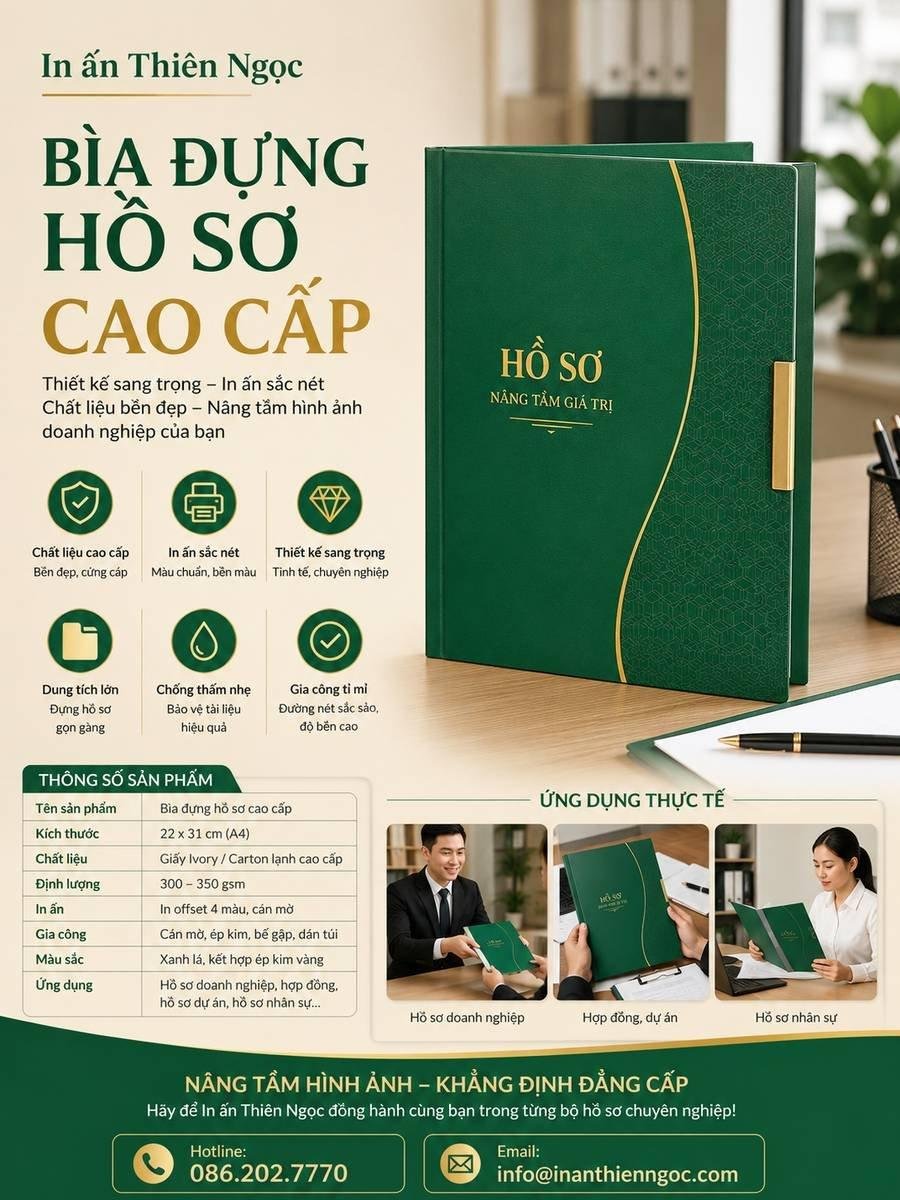 Mẫu Bìa Đựng Hồ Sơ Cao Cấp được thiết kế và in ấn chuyên nghiệp bởi In Ấn Thiên Ngọc