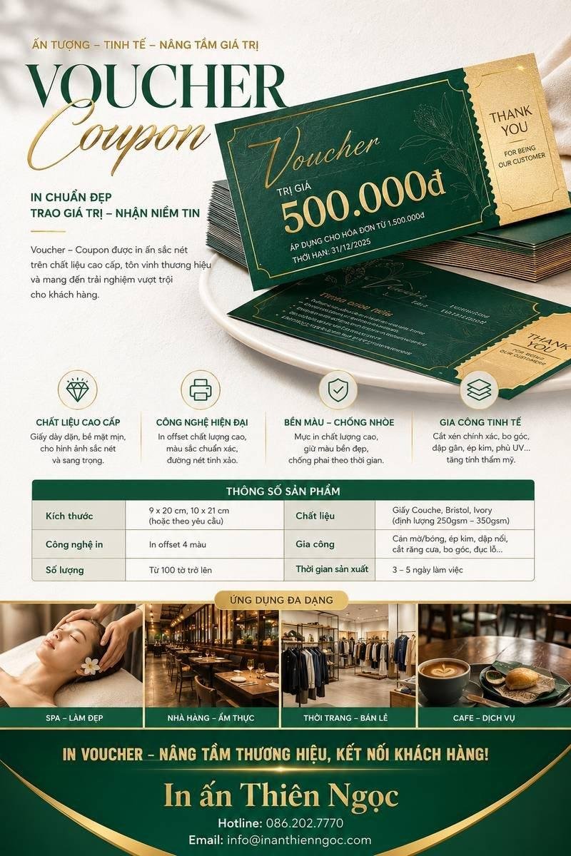 Mẫu thiết kế và in ấn Voucher – Coupon cao cấp tại thương hiệu In Ấn Thiên Ngọc