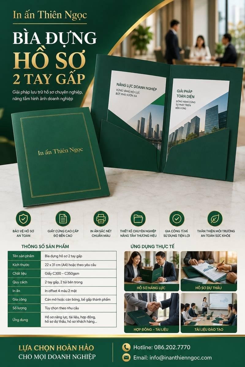 Quy cách và chất liệu in bìa đựng hồ sơ 2 tay gấp chuyên nghiệp tại In Ấn Thiên Ngọc