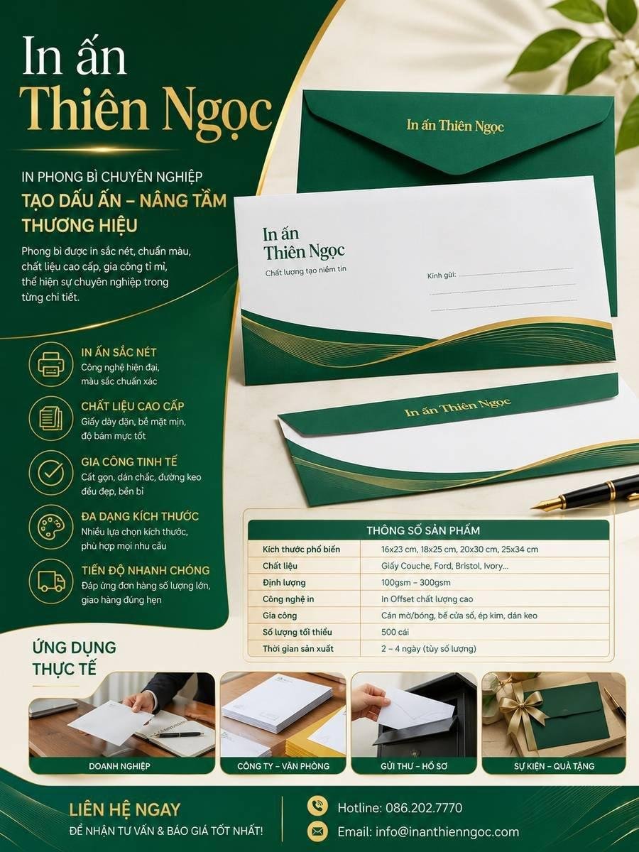 Bao thư lấy ngay thiết kế chuyên nghiệp bởi In Ấn Thiên Ngọc