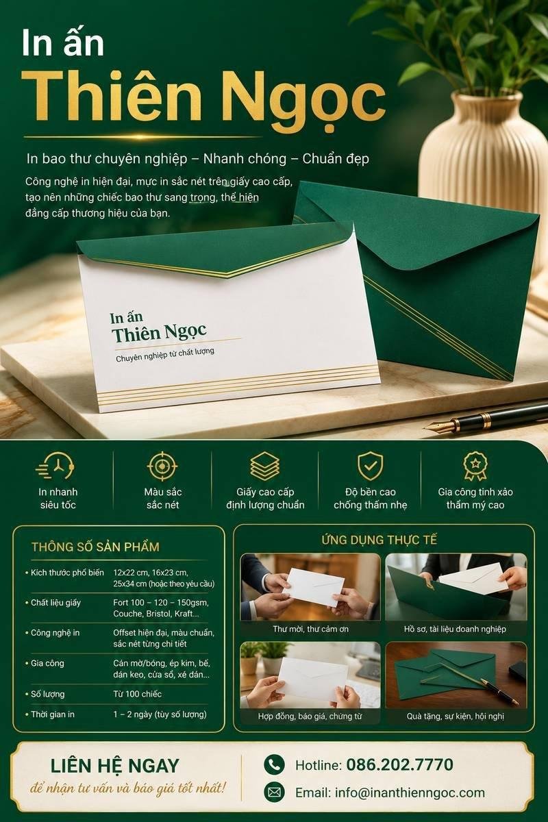 Dịch vụ in bao thư lấy ngay chất lượng cao tại In Ấn Thiên Ngọc