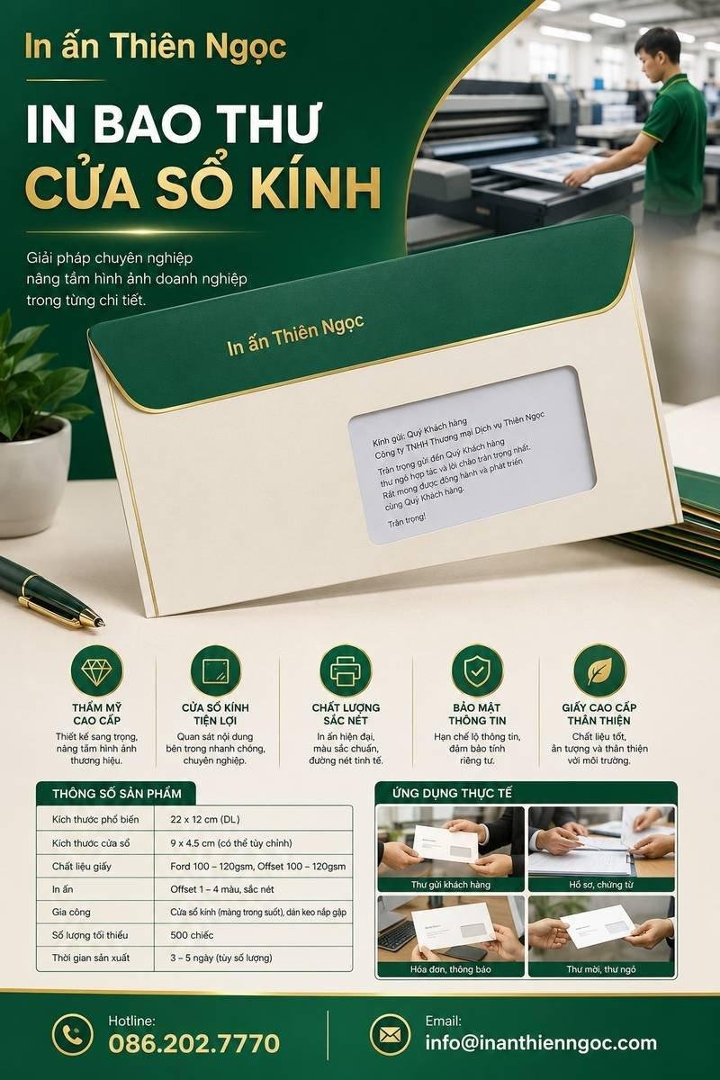 Mẫu bao thư cửa sổ kính cao cấp thiết kế bởi In Ấn Thiên Ngọc