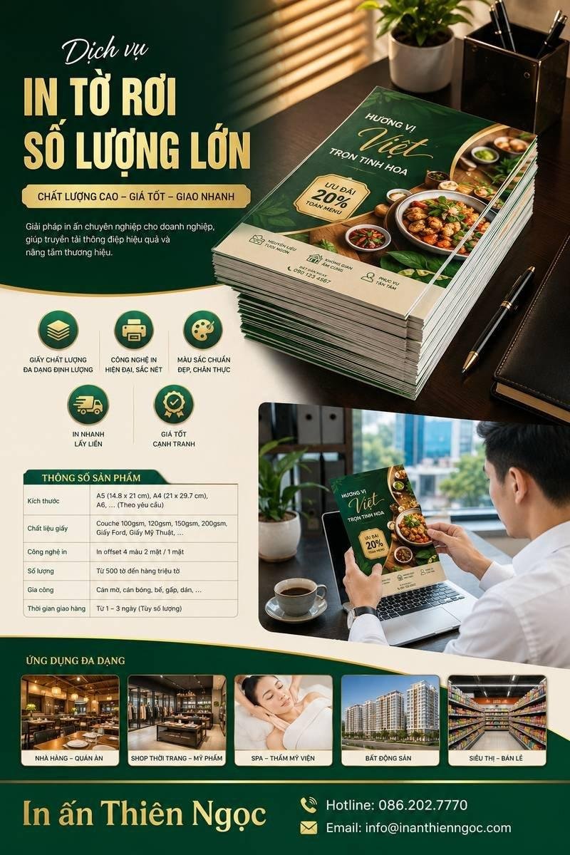 Mẫu in tờ rơi số lượng lớn sắc nét chất lượng cao từ In Ấn Thiên Ngọc